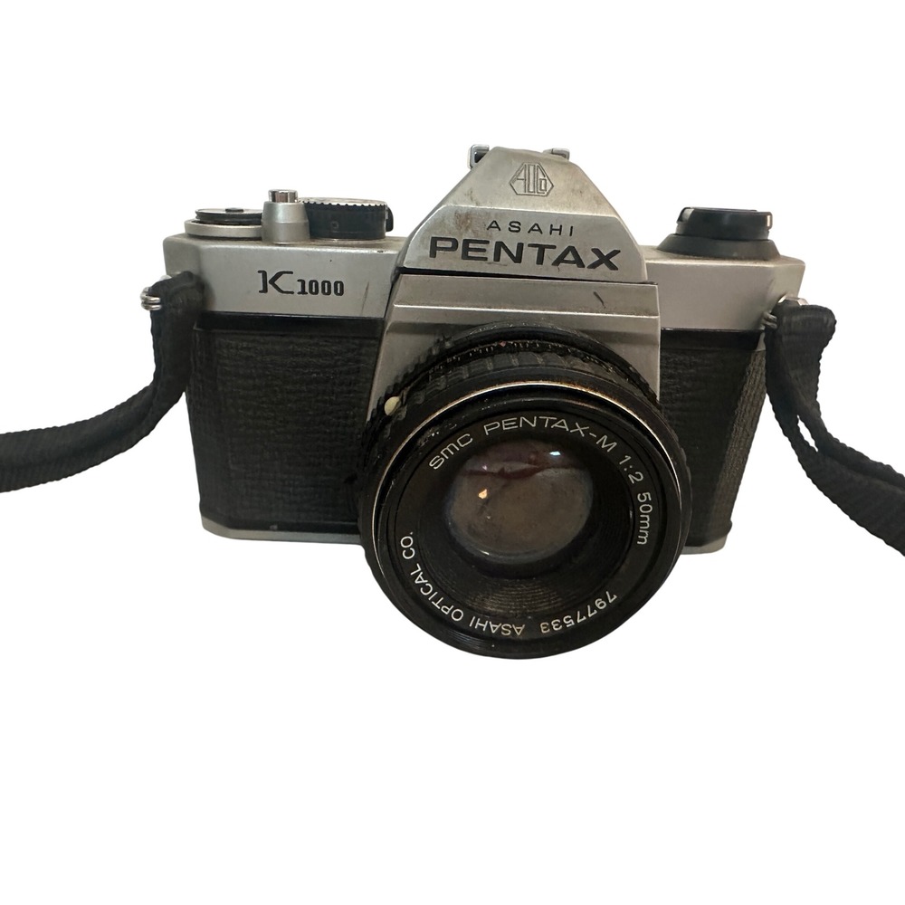 Asahi Pentax K1000 35mm SLR Film Camera with SMC Pentax-M 50mm f2 Lens Silver
